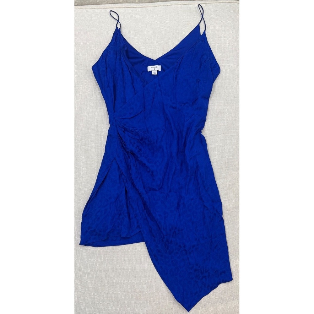 Cushnie Dress Womens 10 Blue Leopard Jacquard Asymmetrical Wrap Hem Excellent